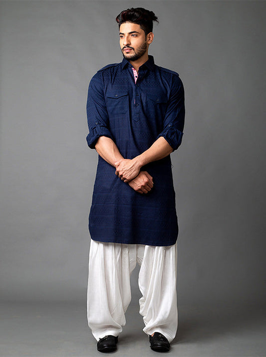 Navy Blue Pathani Kurta