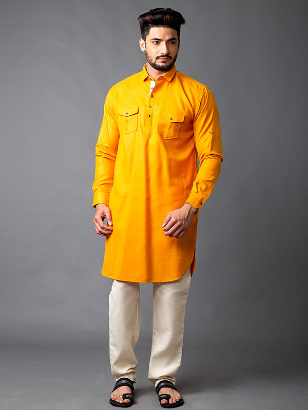 Orange Pathani with Aligarhi