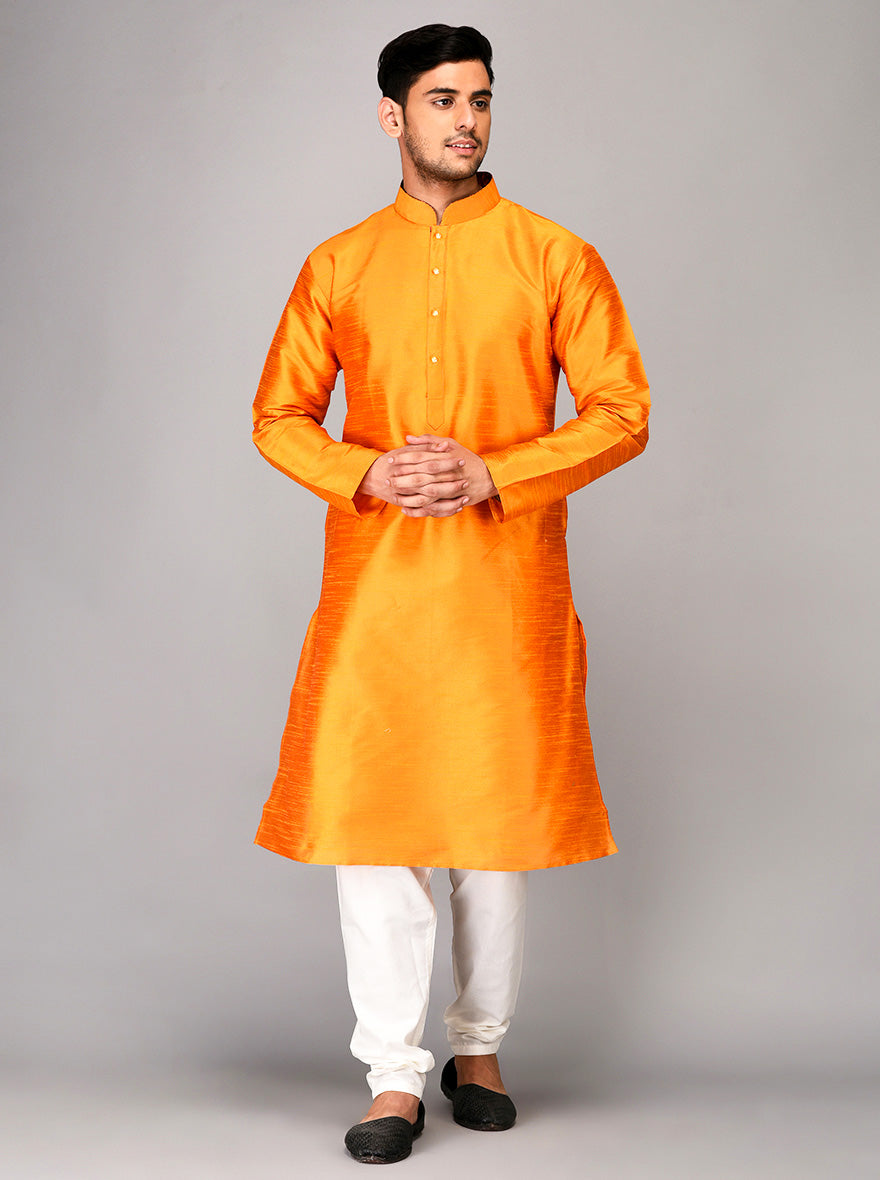 Bright Orange Self Textured Kurta | Azania