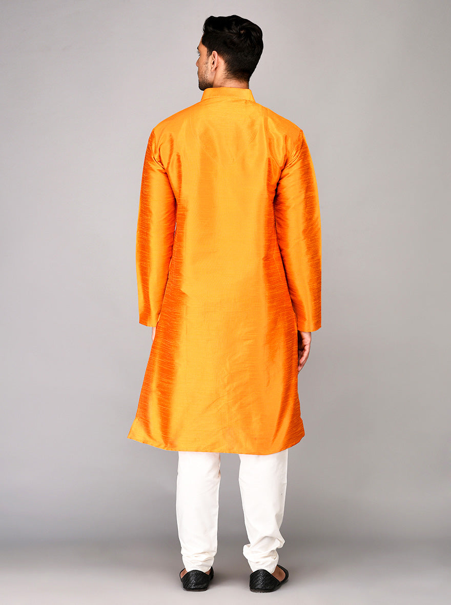 Bright Orange Self Textured Kurta | Azania