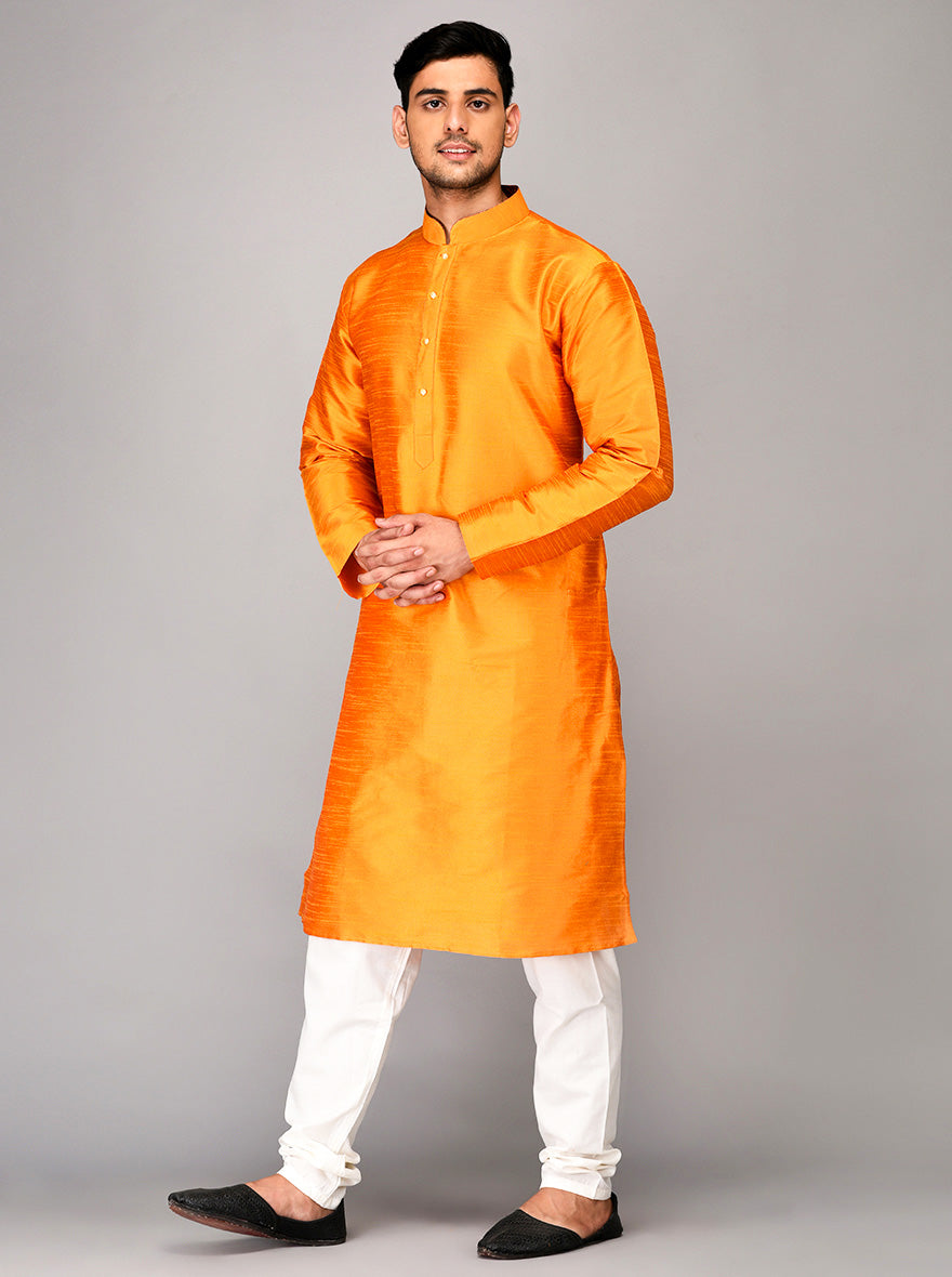 Bright Orange Self Textured Kurta | Azania