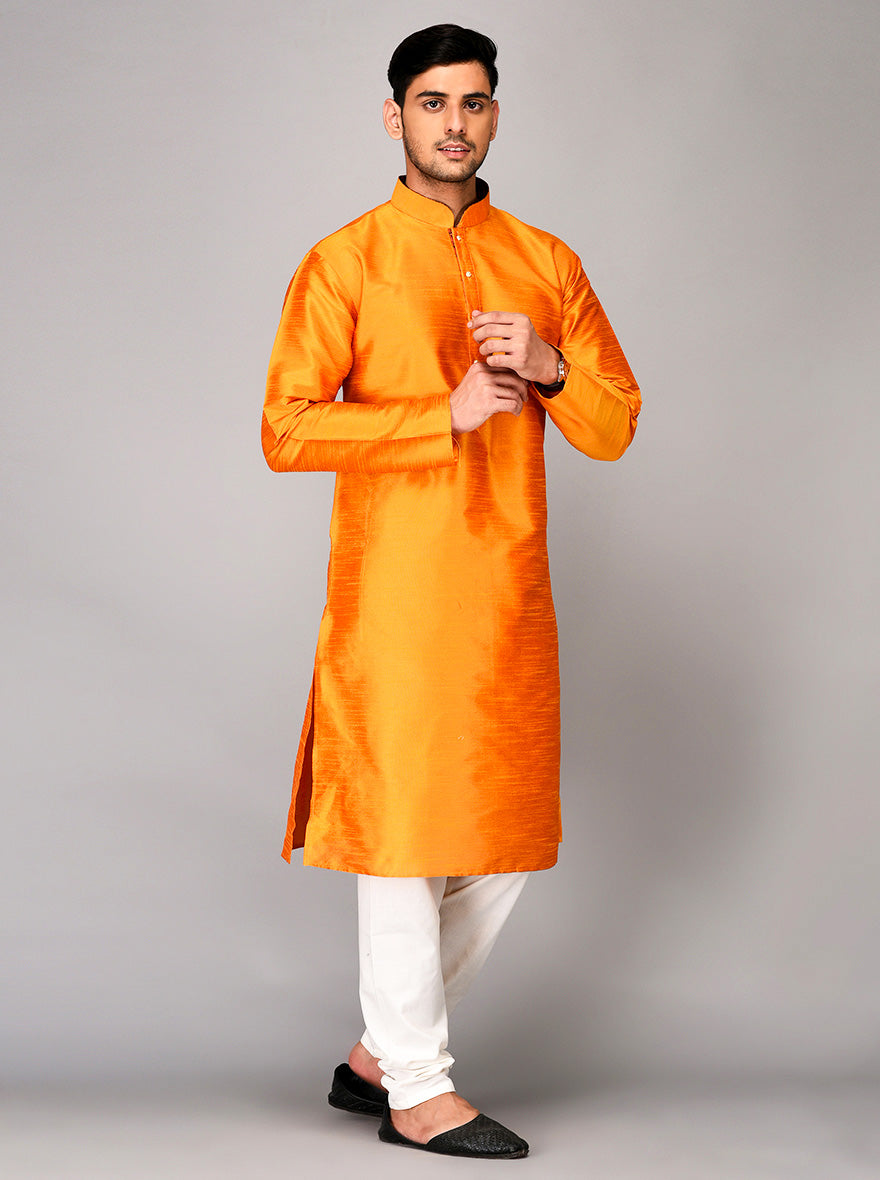 Bright Orange Self Textured Kurta | Azania