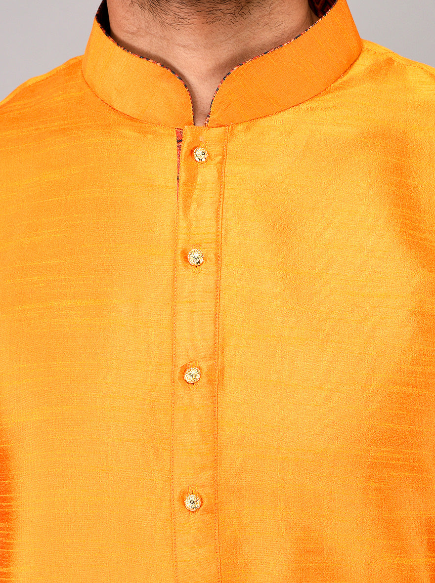 Bright Orange Self Textured Kurta | Azania