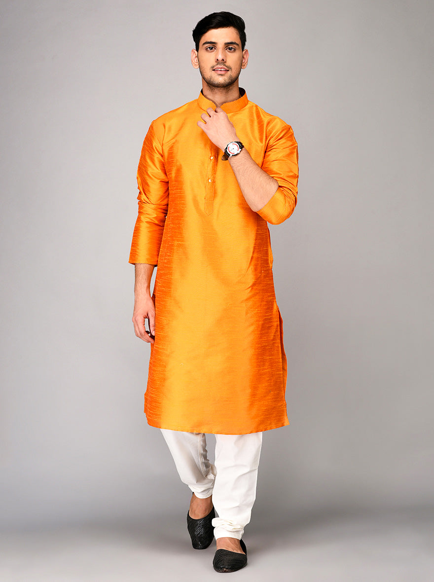 Bright Orange Self Textured Kurta | Azania