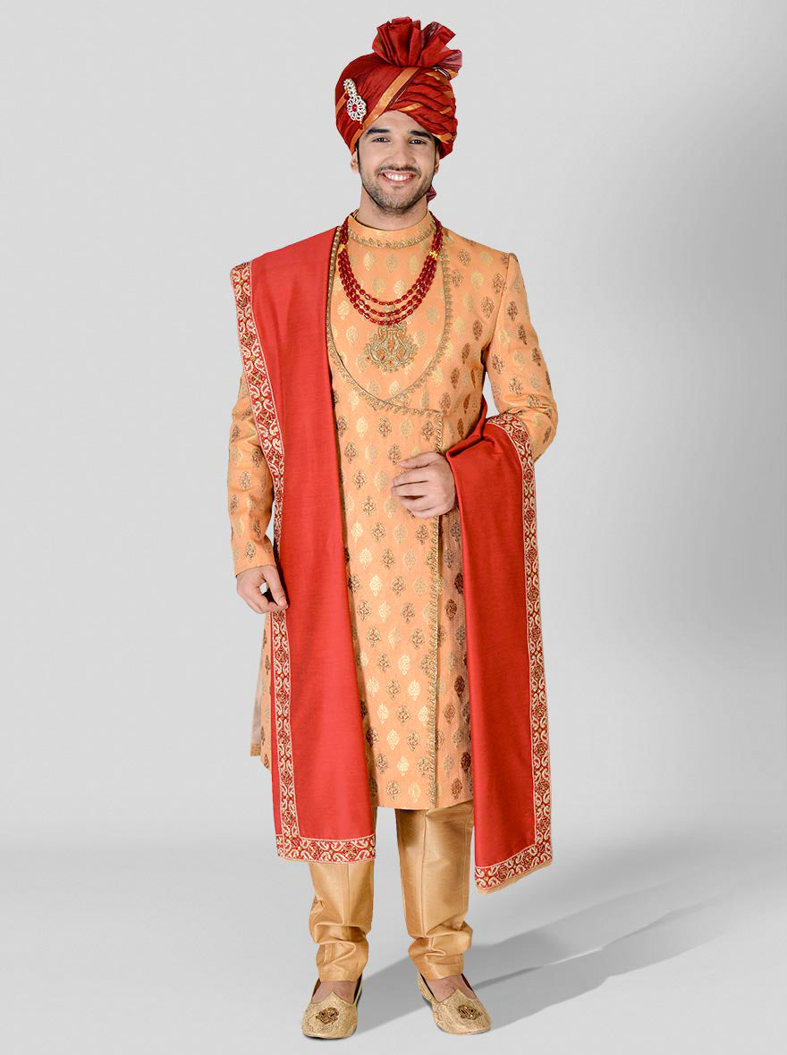 Orange & Golden Sherwani | Azania