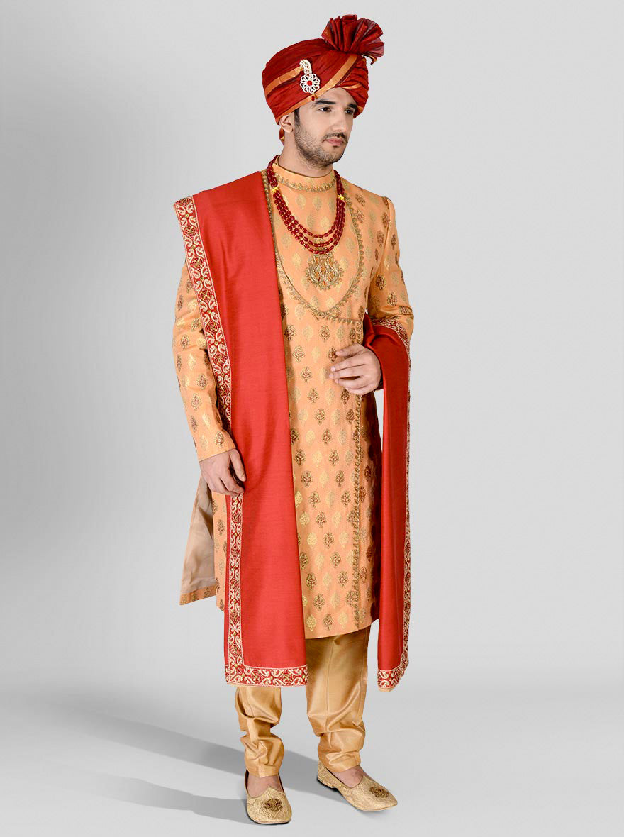 Orange & Golden Sherwani | Azania