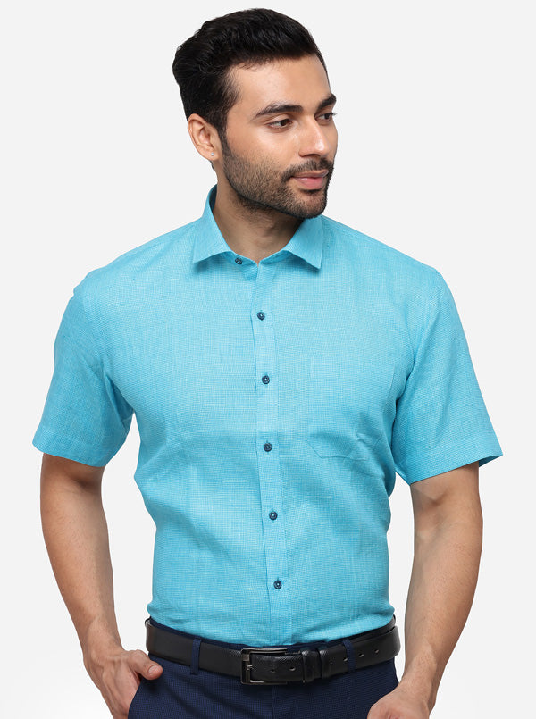 Sea Blue Solid Regular Fit Formal Shirt | JadeBlue