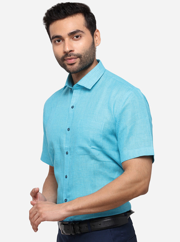 Sea Blue Solid Regular Fit Formal Shirt | JadeBlue