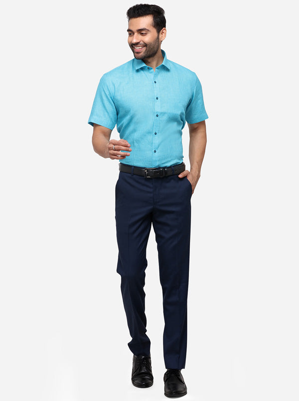 Sea Blue Solid Regular Fit Formal Shirt | JadeBlue