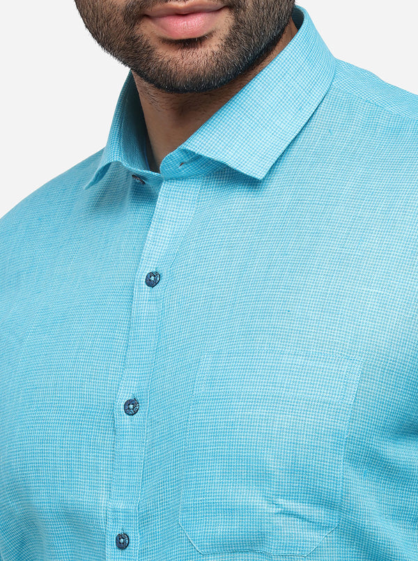 Sea Blue Solid Regular Fit Formal Shirt | JadeBlue