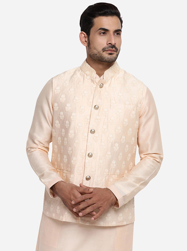 Light Peach Kurta Set with Light Peach Jacket | Siddhesh Chauhan