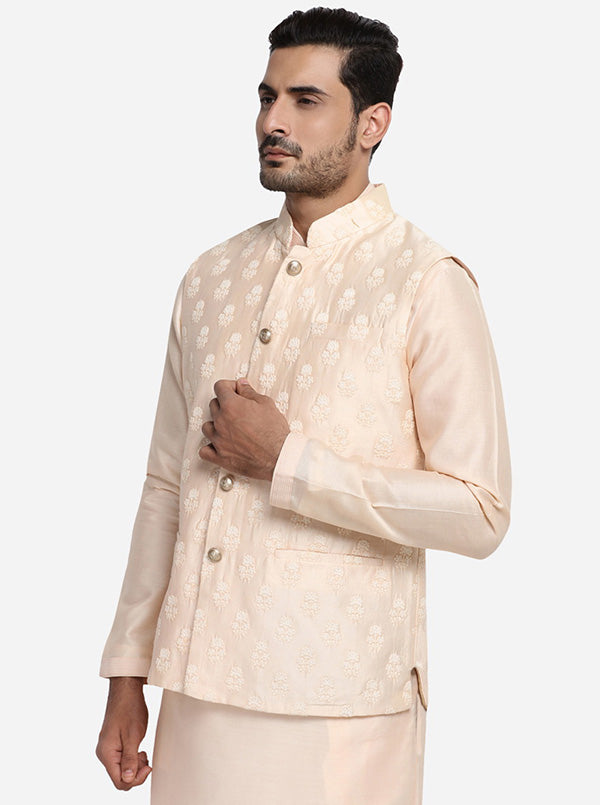 Light Peach Kurta Set with Light Peach Jacket | Siddhesh Chauhan