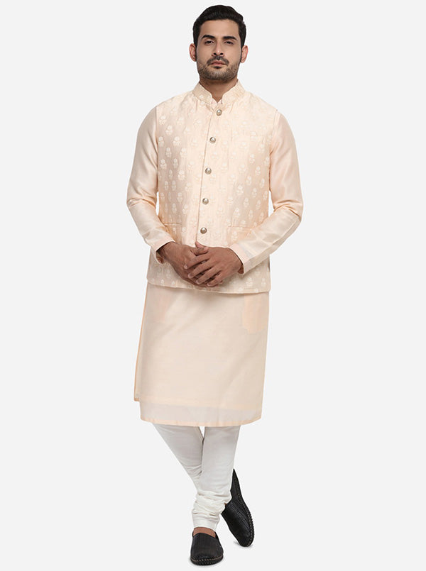 Light Peach Kurta Set with Light Peach Jacket | Siddhesh Chauhan