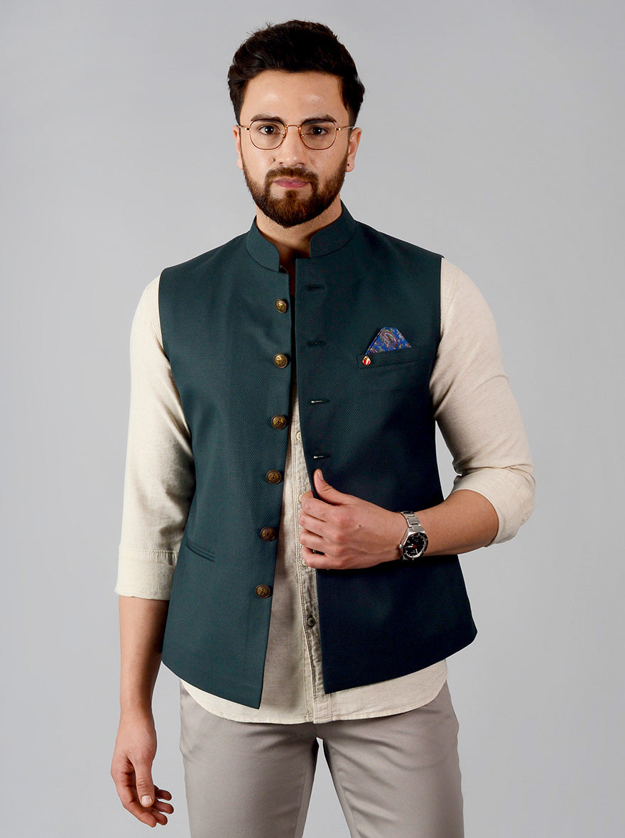 Bottle Green Bandhgala Jacket | Greenfibre