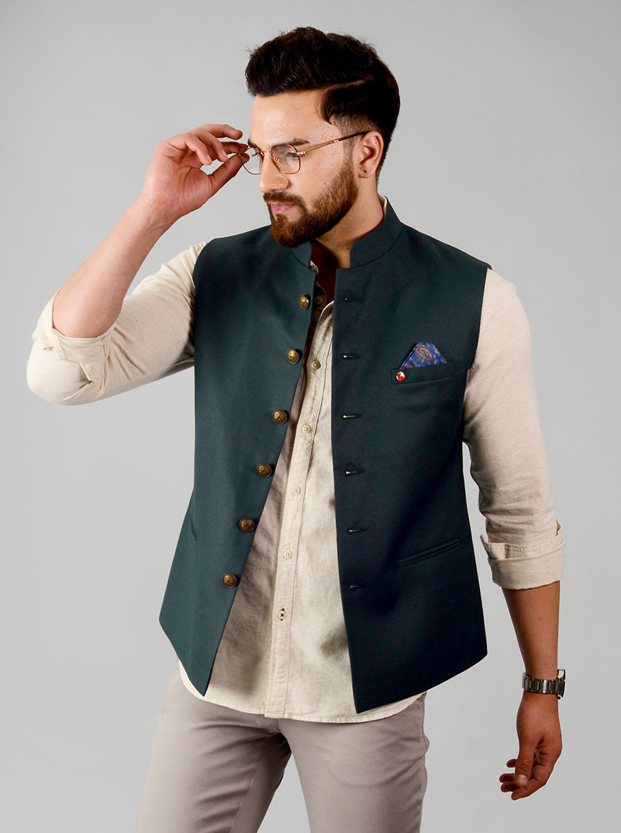 Bottle Green Bandhgala Jacket | Greenfibre