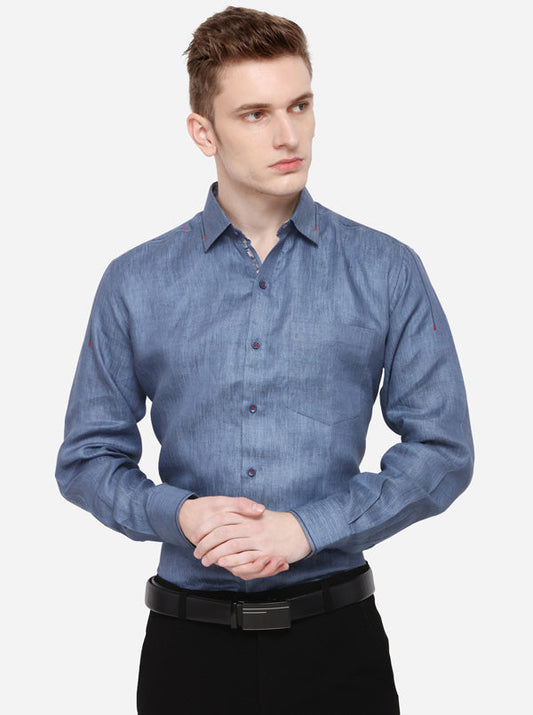 Blue Solid Slim Fit Party Wear Shirt | JB Studio