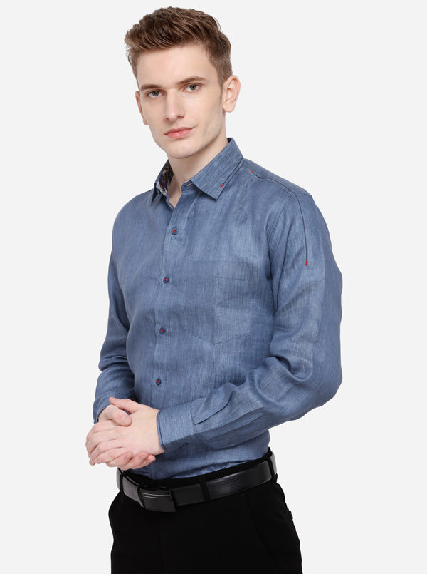 Blue Solid Slim Fit Party Wear Shirt | JB Studio