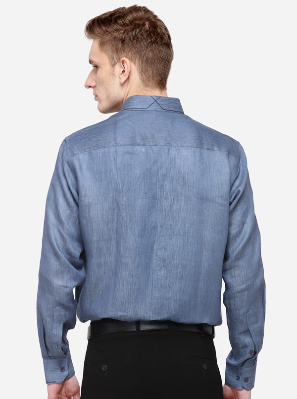 Blue Solid Slim Fit Party Wear Shirt | JB Studio