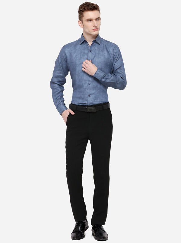 Blue Solid Slim Fit Party Wear Shirt | JB Studio