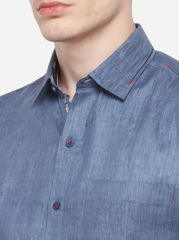 Blue Solid Slim Fit Party Wear Shirt | JB Studio