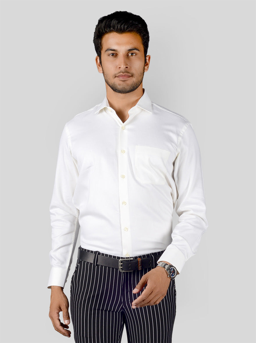 White Self Textured Slim Fit Party Wear Shirt | Greenfibre