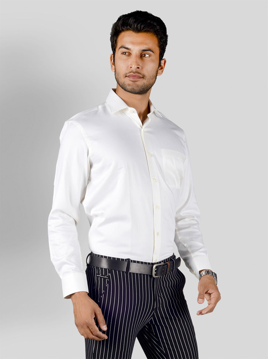 White Self Textured Slim Fit Party Wear Shirt | Greenfibre