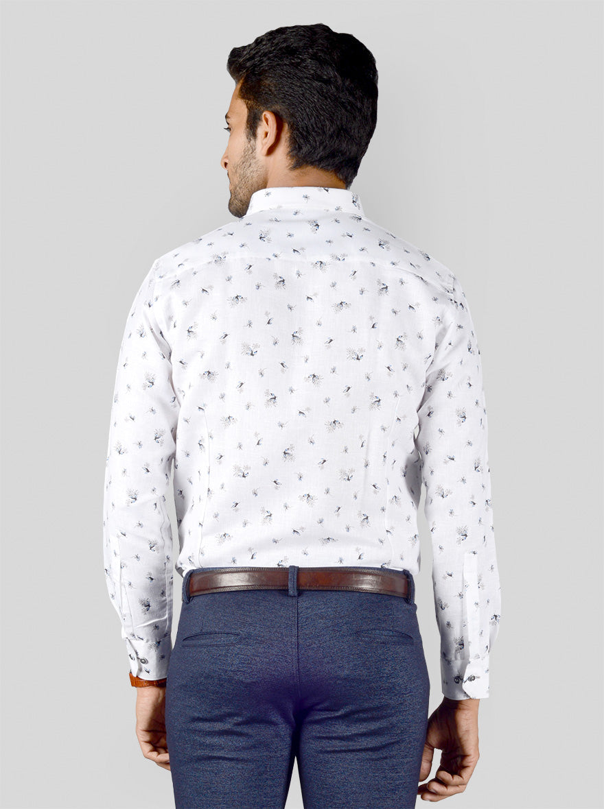 White Printed Slim Fit Party Wear Shirt | Greenfibre