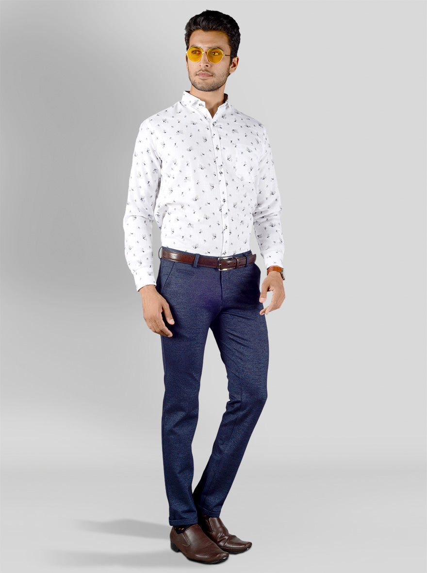 White Printed Slim Fit Party Wear Shirt | Greenfibre