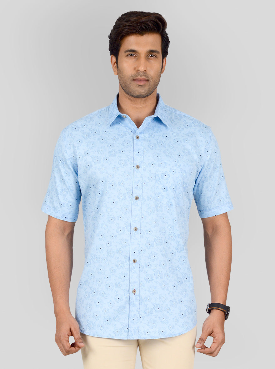 River Blue Printed Smart Fit Casual Shirt | Greenfibre