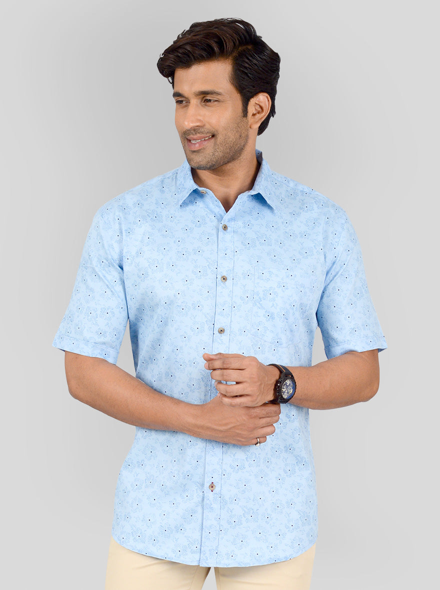 River Blue Printed Smart Fit Casual Shirt | Greenfibre