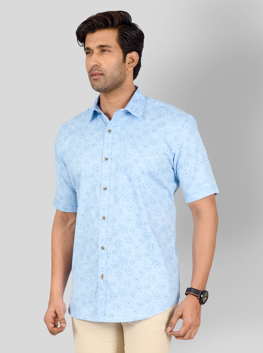 River Blue Printed Smart Fit Casual Shirt | Greenfibre