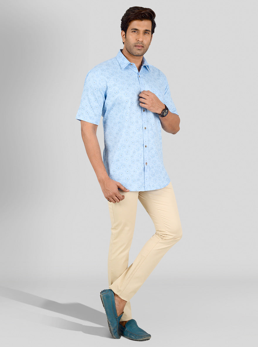 River Blue Printed Smart Fit Casual Shirt | Greenfibre