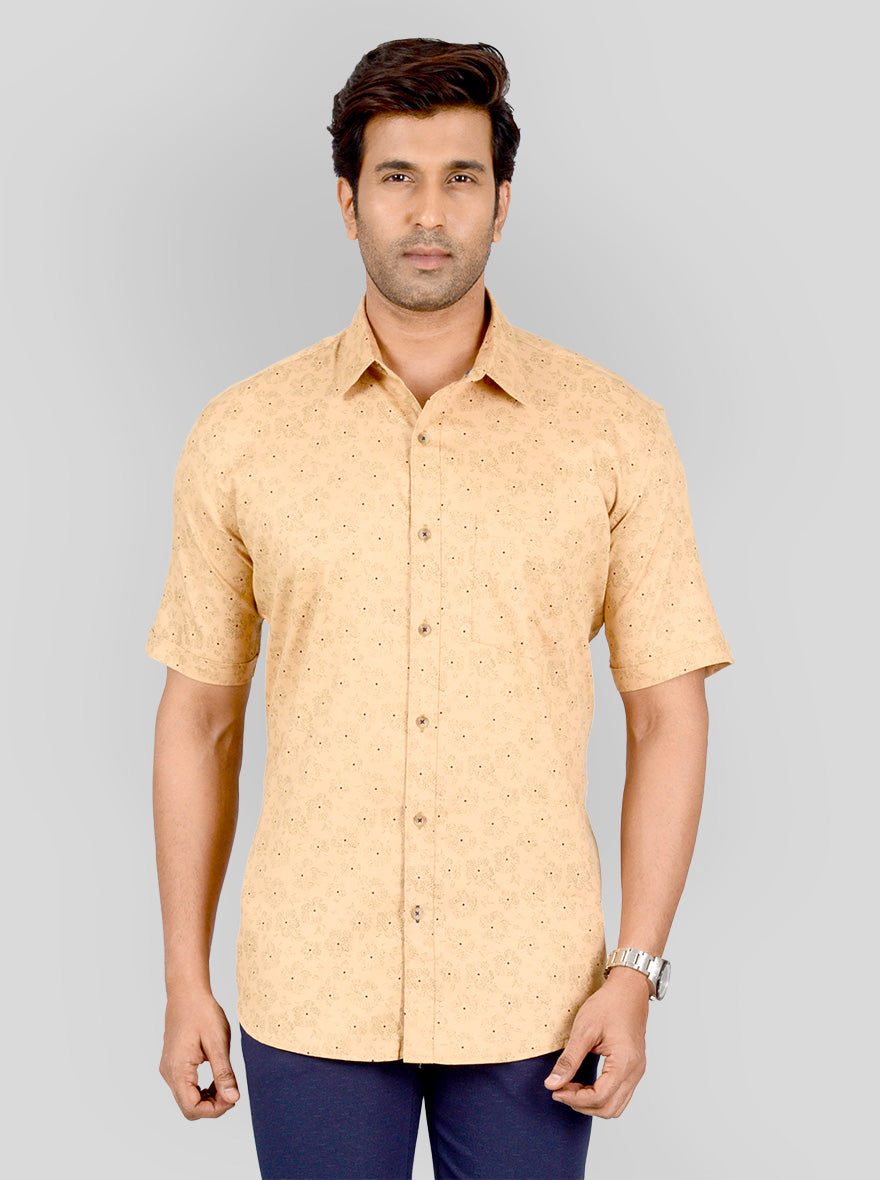 Earth Brown Printed Smart Fit Casual Shirt | Greenfibre