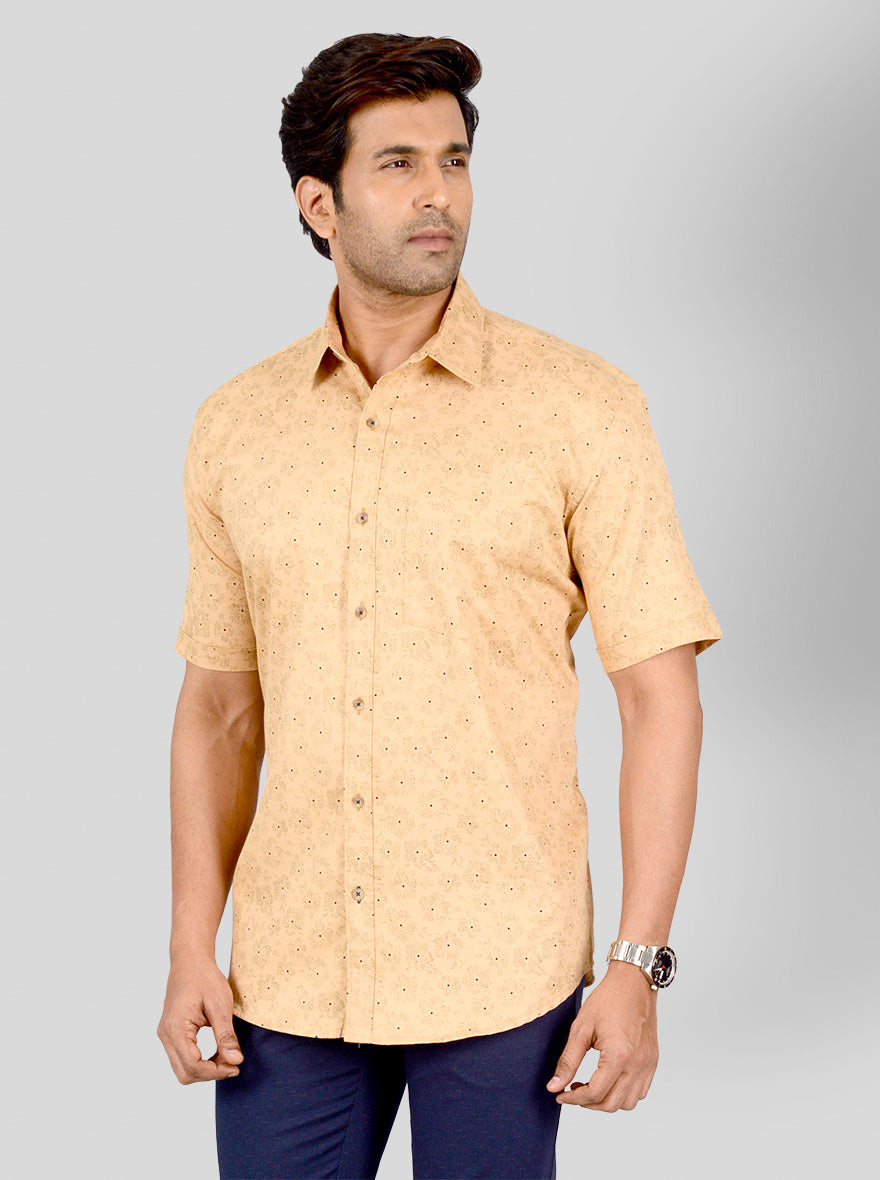 Earth Brown Printed Smart Fit Casual Shirt | Greenfibre