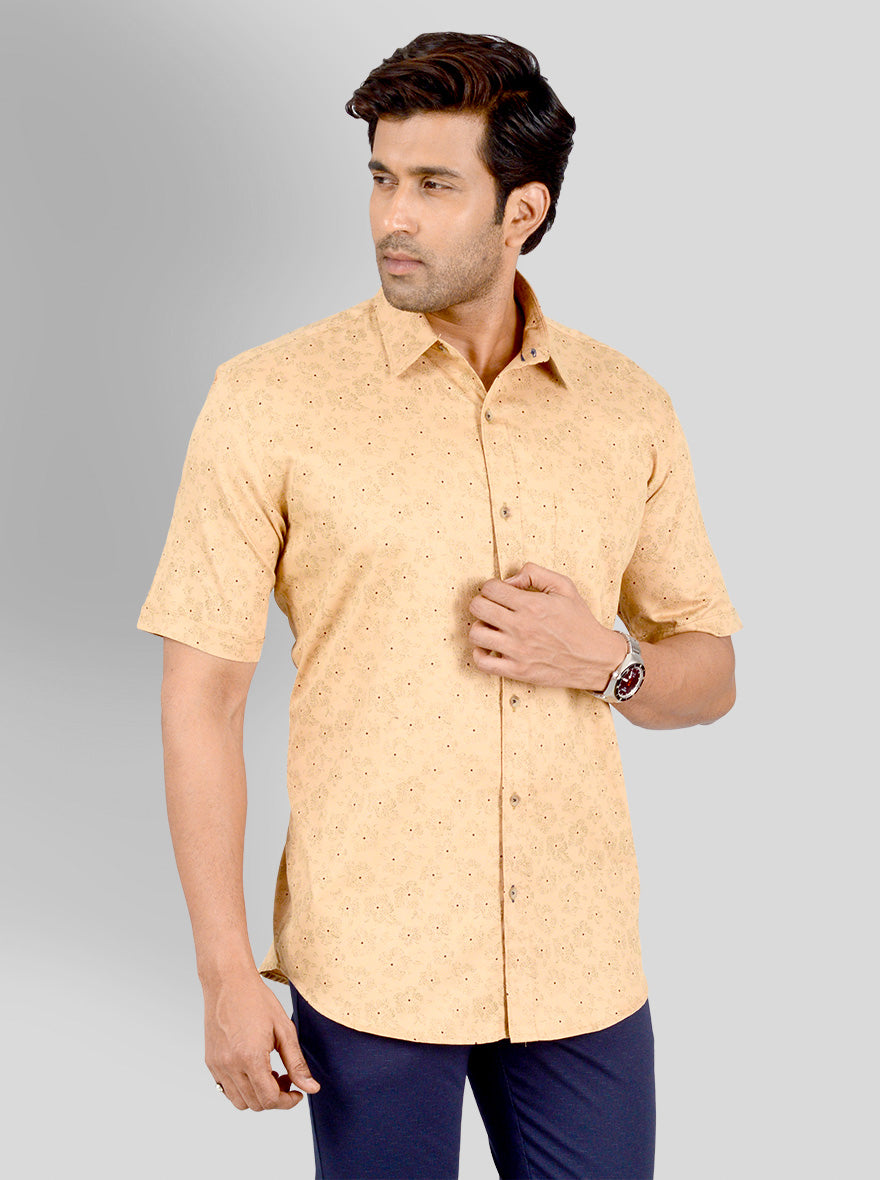 Earth Brown Printed Smart Fit Casual Shirt | Greenfibre