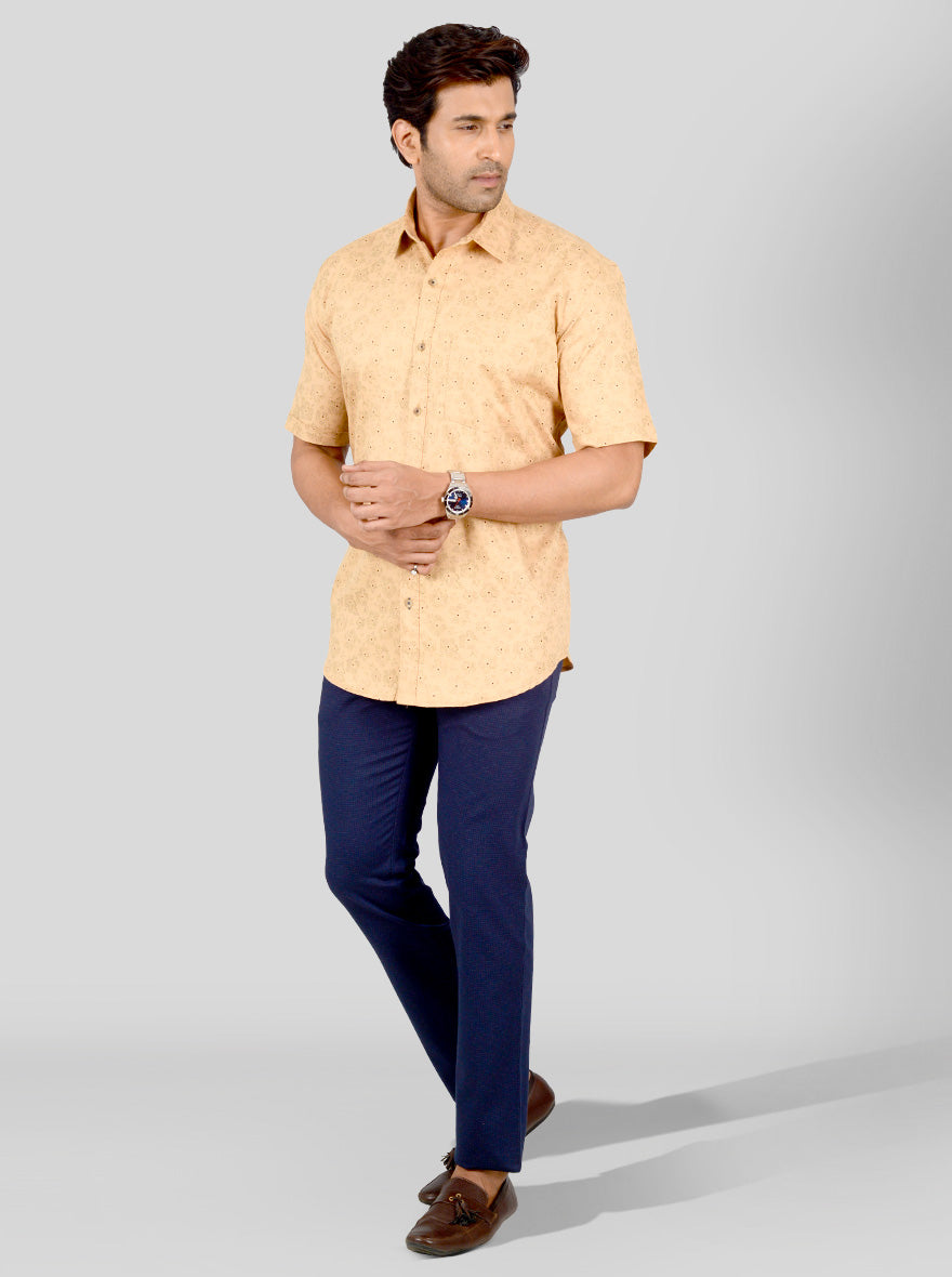 Earth Brown Printed Smart Fit Casual Shirt | Greenfibre