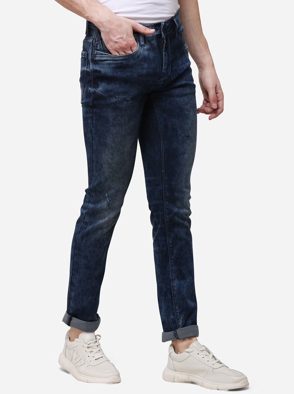 True Navy Slim Fit Solid Jeans | JB Sport