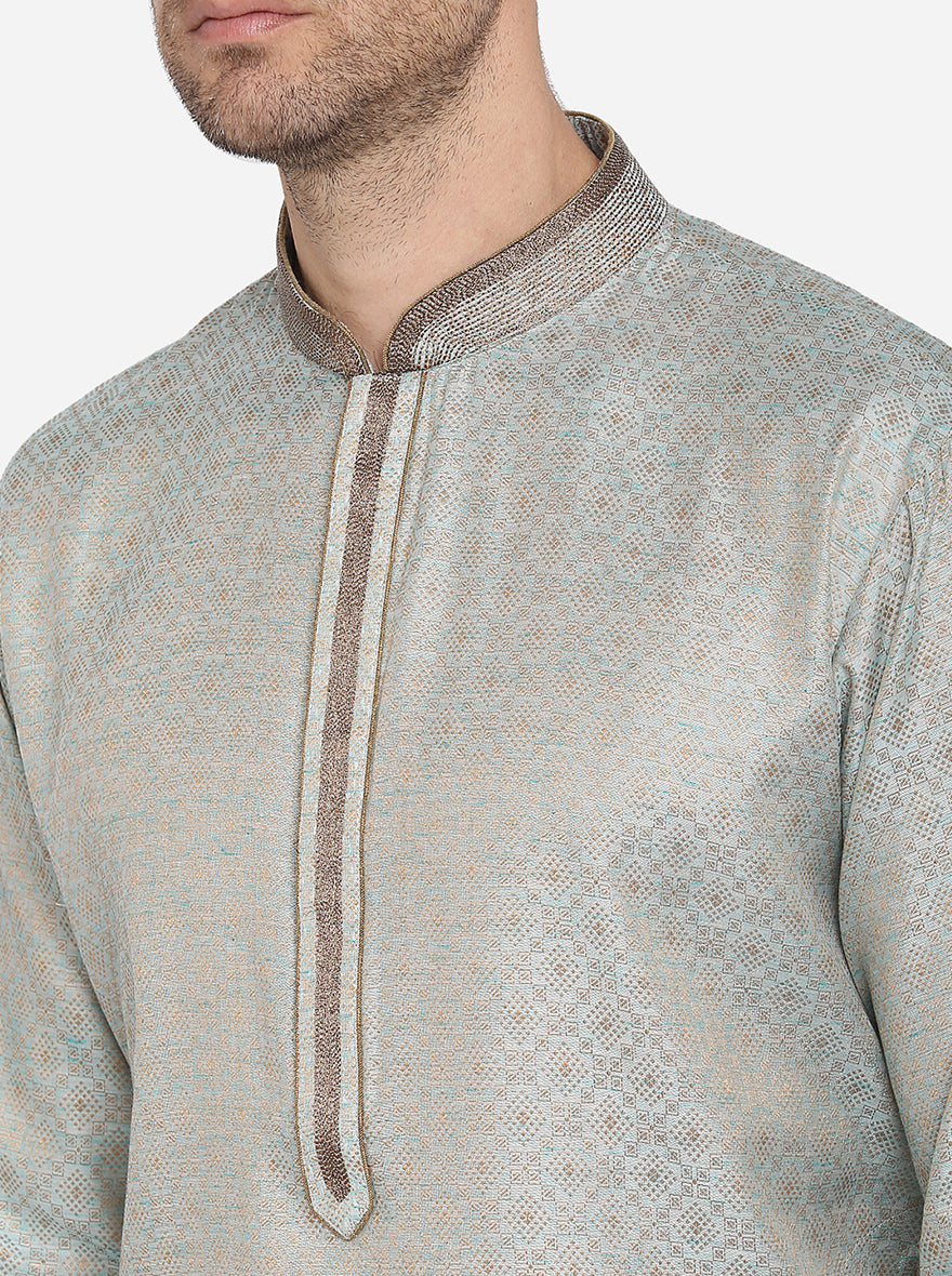 Light Blue & Golden Kurta Set | Azania