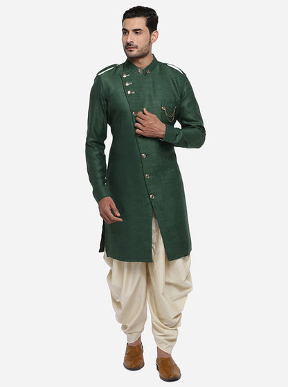 Dark Green Semi Indowestern | Azania