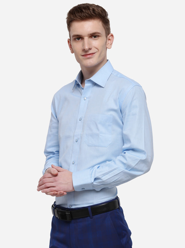 Sky Blue Solid Regular Fit Formal Shirt | Greenfibre