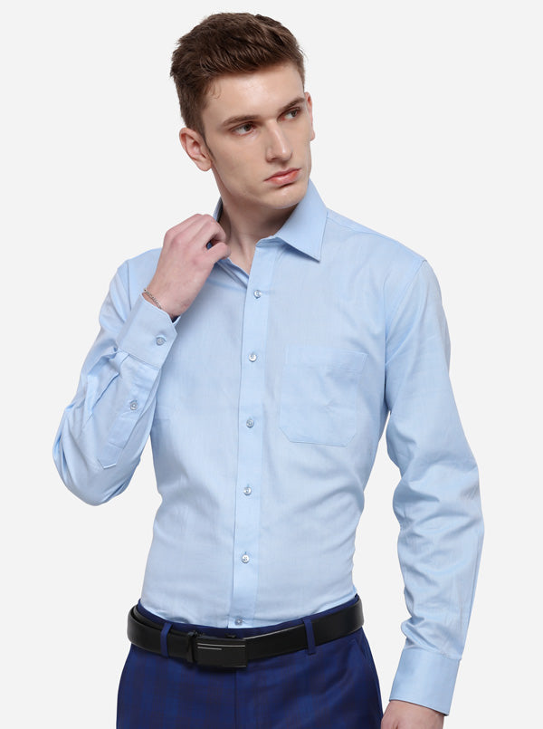 Sky Blue Solid Regular Fit Formal Shirt | Greenfibre