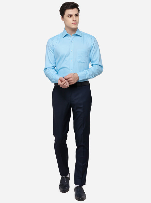 Sky Blue Solid Regular Fit Formal Shirt | Greenfibre