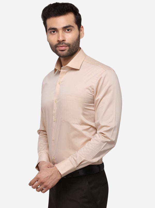 Beige Solid Slim Fit Formal Shirt | Metal