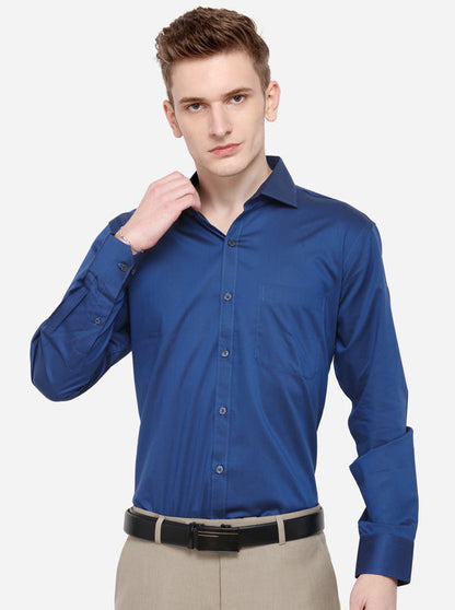 Navy Blue Solid Slim Fit Formal Shirt | Metal