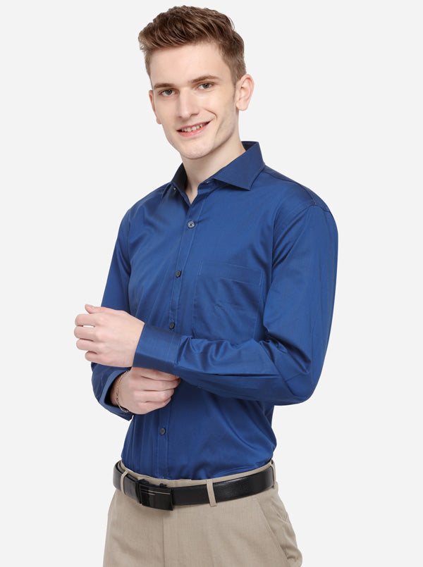 Navy Blue Solid Slim Fit Formal Shirt | Metal