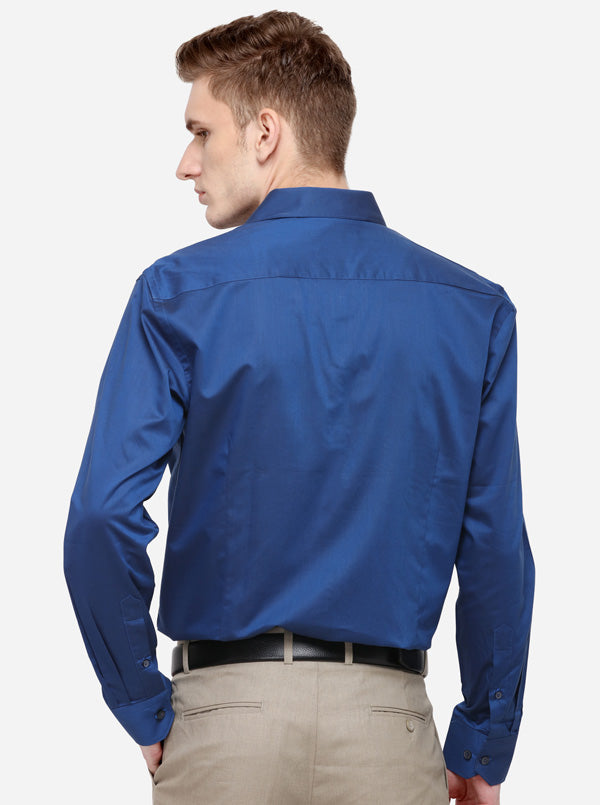 Navy Blue Solid Slim Fit Formal Shirt | Metal