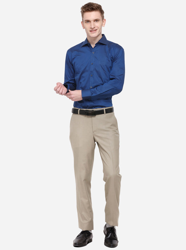 Navy Blue Solid Slim Fit Formal Shirt | Metal