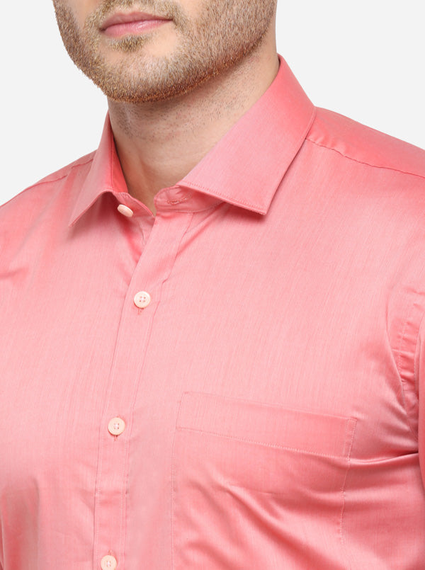 Light Orange Solid Slim Fit Formal Shirt | Metal
