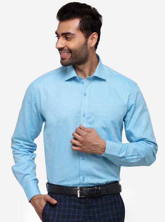 Sky Blue Printed Regular Fit Formal Shirt | JadeBlue