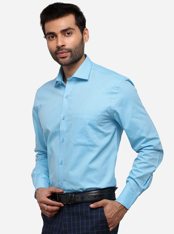 Sky Blue Printed Regular Fit Formal Shirt | JadeBlue